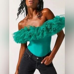 NWOT Free People, Big Love Bodysuit, XS, Green